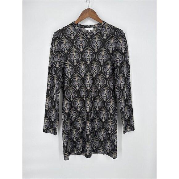 New Reiss Size Large Annie Metallic Jacquard Tunic Mini Dress Bodycon - Picture 8 of 16
